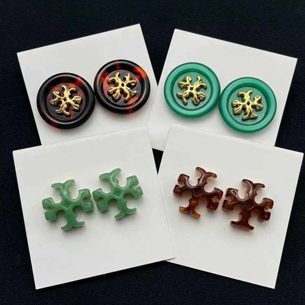 Tory Burch Gold Plated Copper Acrylic Geometric Double Earrings